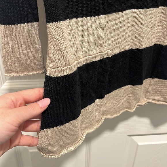 Eileen Fisher Petite Tan Black Stripe Linen Sweater - Picture 5 of 8